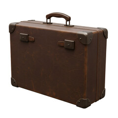 3D Illustration of Vintage Brown Leather Suitcase on Transparent Background