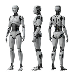 3D Illustration of White Robot on Black Background