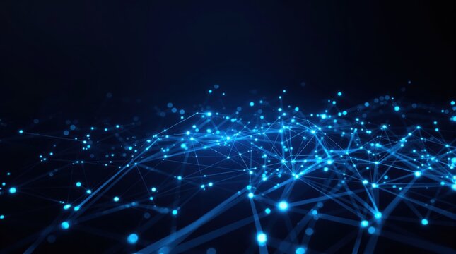 Abstract Blue Network of Connected Dots on Dark Background