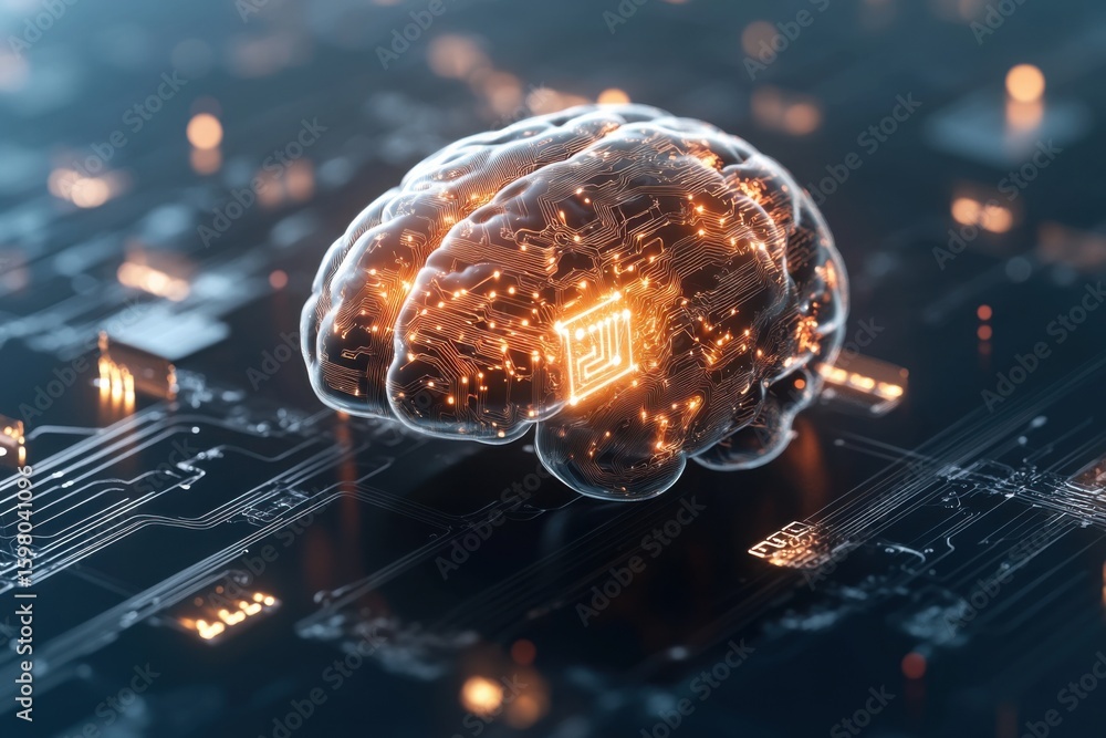 Poster artificial intelligence brain processing data on circuit board