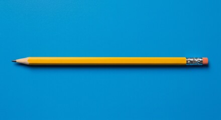 Yellow pencil on blue background writing or drawing concept