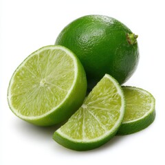 Fresh green limes are isolated on a white background