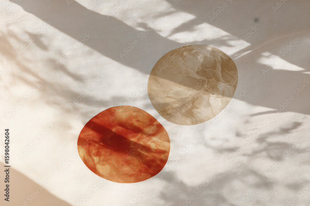 Poster abstract minimal geometric art beige orange circle shadow texture soft shapes create calm and modern