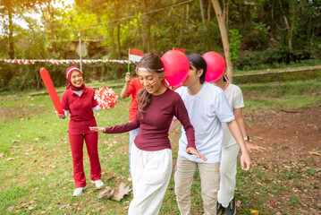 Portrait of an Indonesian southeast asian people celebrate Indonesia Independence Day on the 17th...