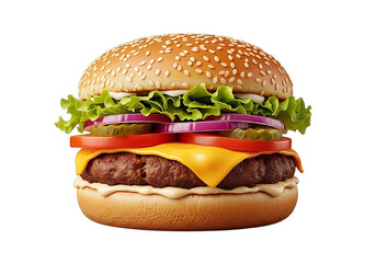 Delicious and Mouthwatering Burger with Fresh Ingredients on a Black Background, Perfect for Food Lovers and Fast Food Enthusiasts