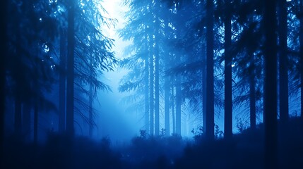 Walking Through Foggy Forest Landscape with Cool Blue Monochrome Colors