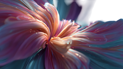 Close up abstract macro view of a vibrant pink and teal flower petal texture isolated on transparent background