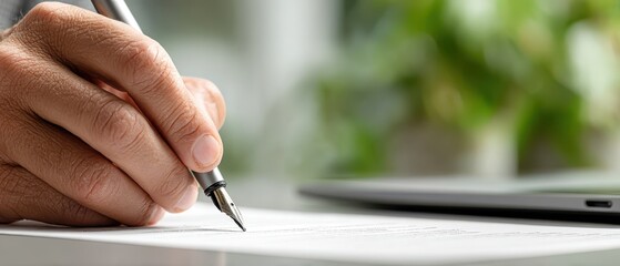 Hr management jobs writing offer letters on laptop in modern office environment