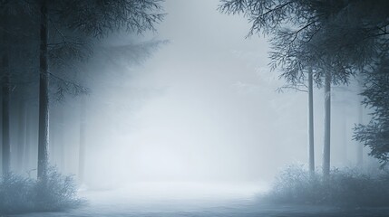Walking Through a Misty Forest Path with Snow Covered Ground