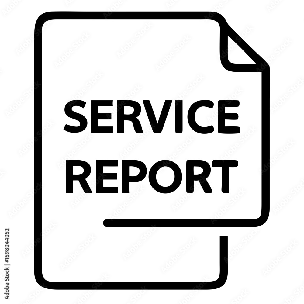 Poster illustration of a service report document with a folded corner and bold text indicating the document