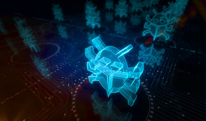 Cyber security worm digital attack symbol digital concept 3d illustration