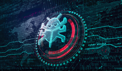 Cyber security worm digital attack symbol digital concept 3d illustration