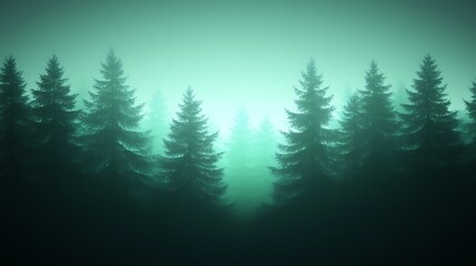 Foggy Evergreen Forest with Mystical Light - Nature Background for Designs