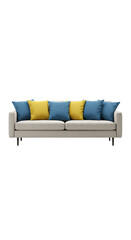 3D Modern Beige Sofa With Blue And Yellow Cushions