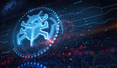 Cyber security worm digital attack symbol digital concept 3d illustration
