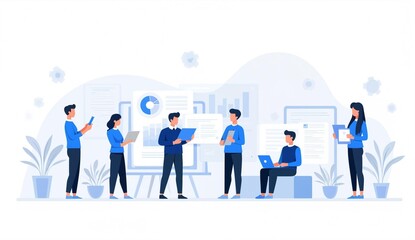 Team of professionals collaborating in a modern office environment