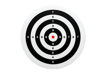 3D Target Illustration: Black White Concentric Circles and Red Center on Transparent Background