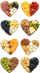 Assorted Appetizers on Heart Shaped Plates Isolated on Transparent Background