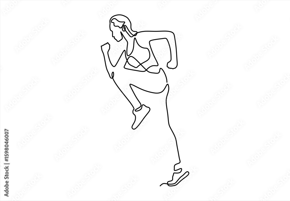 Poster runner in motion continuous line art depicting running. line icon-continuous line drawing. editable 