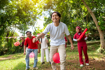 Portrait of an Indonesian southeast asian people celebrate Indonesia Independence Day on the 17th...