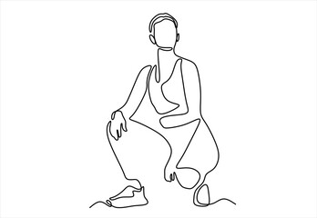 Line Art of a Person Squatting. line icon-continuous line drawing. Editable stroke. 
