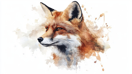 stunning watercolor painting of fox, showcasing its vibrant orange fur and expressive eyes, evoking sense of wild beauty and grace