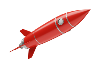 3D Red Rocket Launch Illustration on Transparent Background