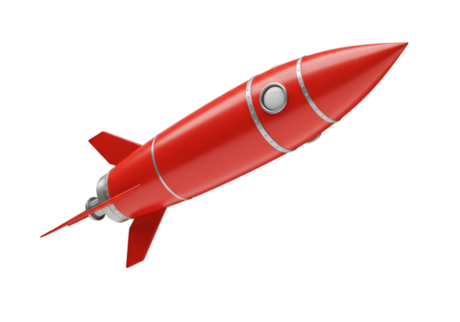 3D Red Rocket Launch Illustration on Transparent Background