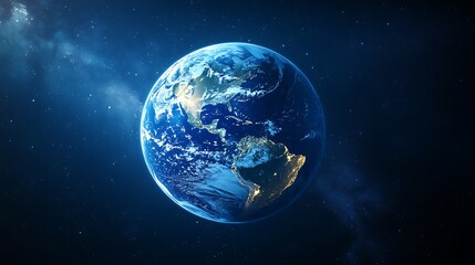 Earth From Space Showing Continents and City Lights in Deep Space
