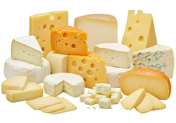Assortment of Various Types of Cheese Isolated on Black Background