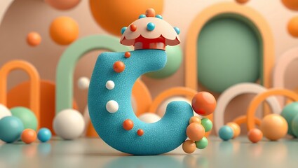 3D Illustration Playful 'U' Surrounded by Colorful Accents.