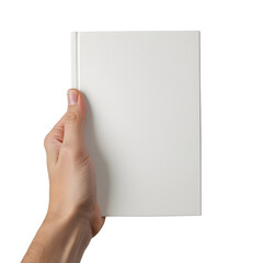 Obraz premium hand holding a closed school textbook with a blank cover, isolated on a transparent png