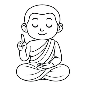 cartoon monk meditating, pointing up clip art preview