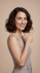 Naklejka premium Confident English Woman Smiling in Smart-Casual Style