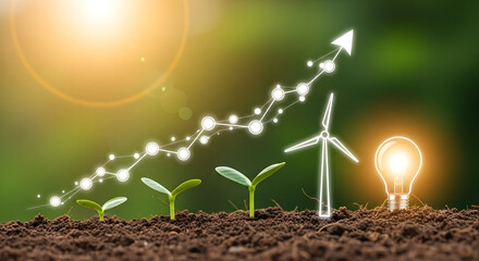 Growing plant and graph representing sustainable energy and environmental progress