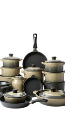 Beige and Black Cookware Set Isolated on Transparent Background