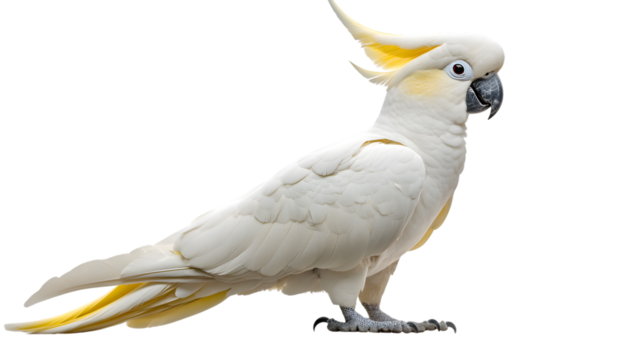 Majestic Sulphur-Crested Cockatoo Perched on White Background - Professional Wildlife Photography