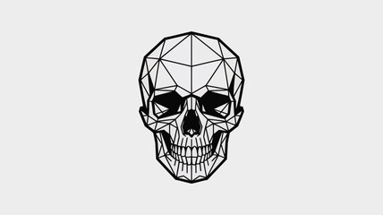 Geometric low poly skull illustration with sharp lines and dark eye sockets, symbolizing death, danger, or abstract art, presented cleanly against a neutral backdrop for versatile use.