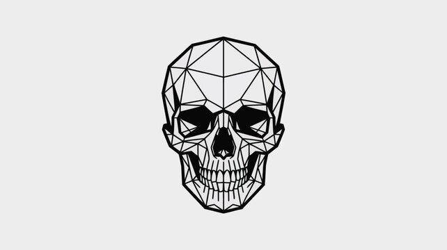 Geometric low poly skull illustration with sharp lines and dark eye sockets, symbolizing death, danger, or abstract art, presented cleanly against a neutral backdrop for versatile use.