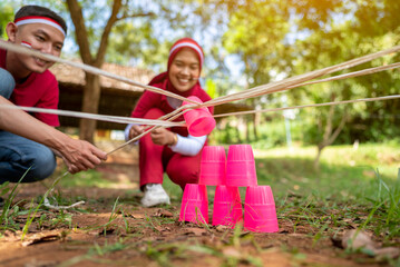 Indonesian southeast asian people celebrate Indonesia Independence Day on the 17th of August with a...