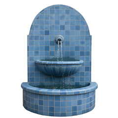 Blue Tiled Wall Fountain 3D Render Isolated
