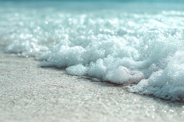 Close Up Of Foamy Ocean Waves On Beach Sand