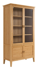 Bamboo Display Cabinet with Glass Doors on Transparent Background
