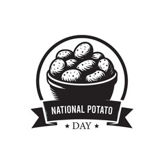 National Potato Day Silhouette Vector Illustration, Solid White Background.