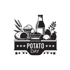 National Potato Day Silhouette Vector Illustration, Solid White Background.