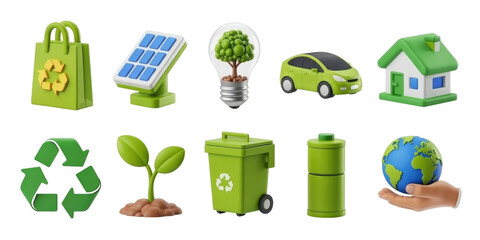 Eco themed icons depicting green initiatives for sustainable living and environmental awareness