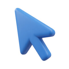 Blue 3d cursor arrow with soft rounded edges on white isolated background in full vibrant color