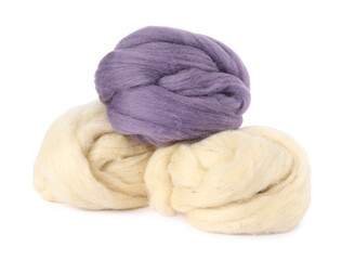 Different color felting wool isolated on white