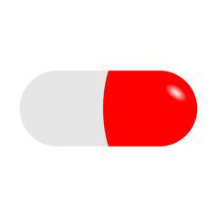 Red medicine pill isolated on white background, illustrating healthcare, pharmacy, and drug treatment