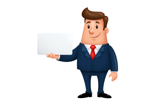 Cartoon Businessman Illustration Holding Blank Card